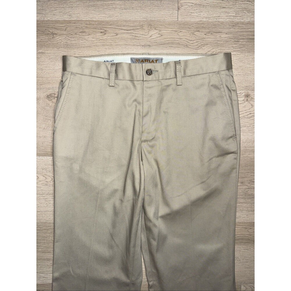 Ariat Performance Khaki Pants Mens 32x34 Beige Flat Front Dress Chino Classic - Picture 3 of 8